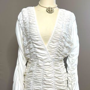 White Ruched Long Sleeve Bodycon Dress